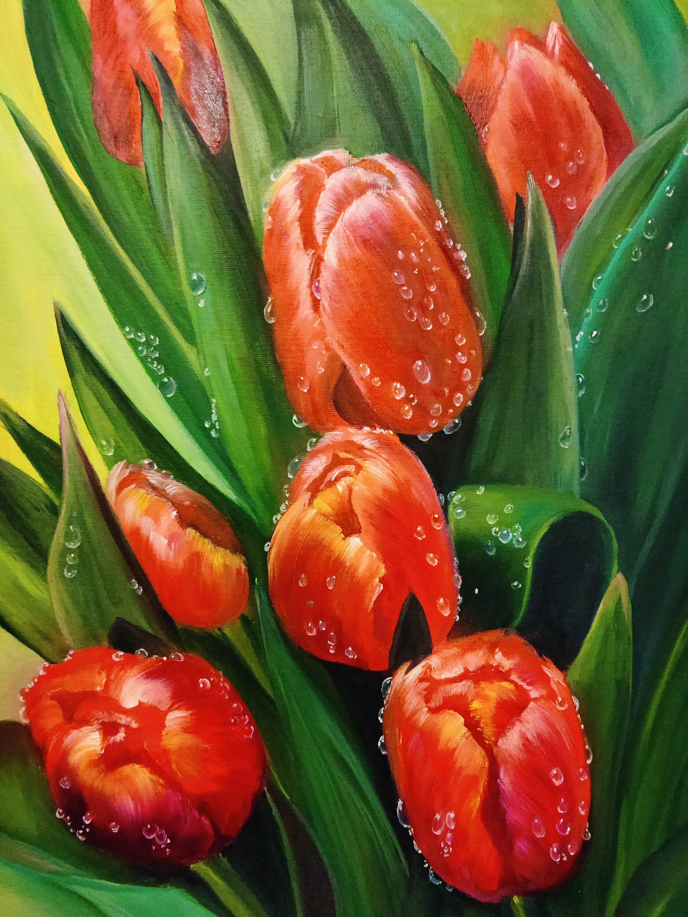 Tulips. Original Oil Painting on Canvas 16"x20" Floral Wall Art Flower ...