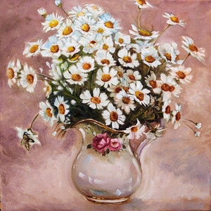 Daisy  Painting , Oil painting on stretched canvas 14&quot;x14&quot;