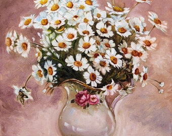 Daisy  Painting , Oil painting on stretched canvas 14"x14"