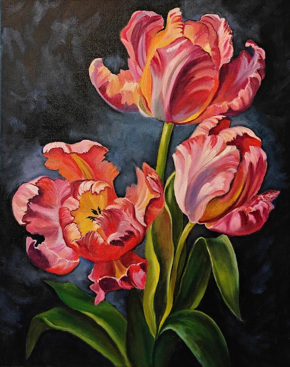 Tulips. Original Oil Painting on Canvas 16