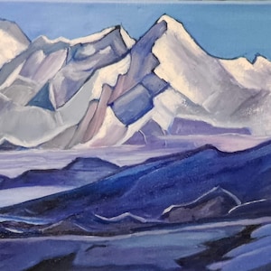 Blue Mountains. Oil painting on canvas 20&quot;x10&quot; Home decor Abstract and geometric