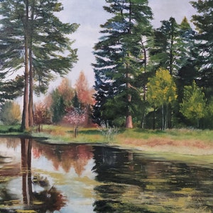 Forest Landscape Painting. Original oil painting on canvas 16&quot;x20&quot;Forest Lake reflection