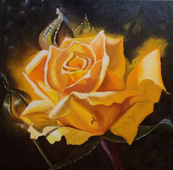 Yellow Rose. Original Oil Painting on Square Canvas 14