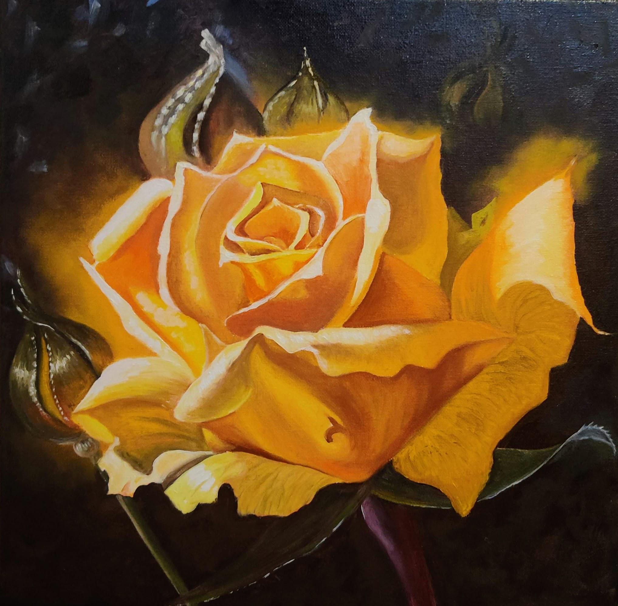 Yellow Rose. Original Oil Painting on Square Canvas 14