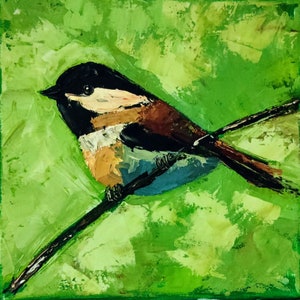 Small Bird  Oil Painting on canvas 8&quot; x8&quot;, Bird Art, Original Bird Painting, Small Painting, Handmade Gift for bird lover Palette Knife art