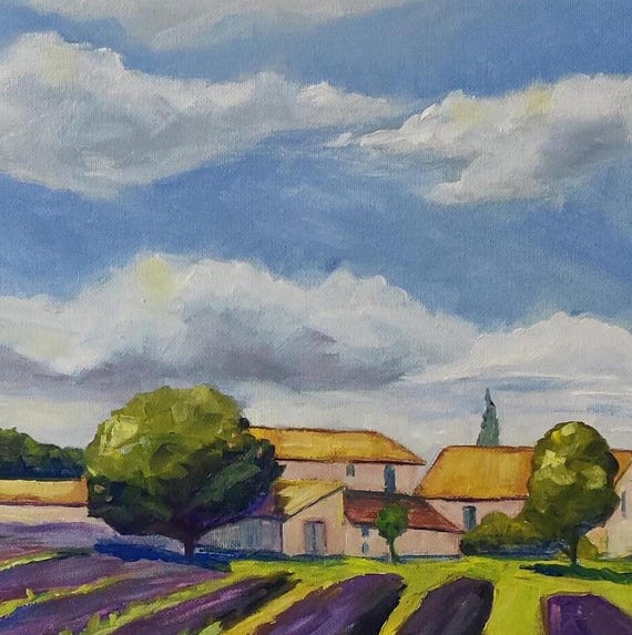 Lavender Field Original Oil Painting on Canvas 16