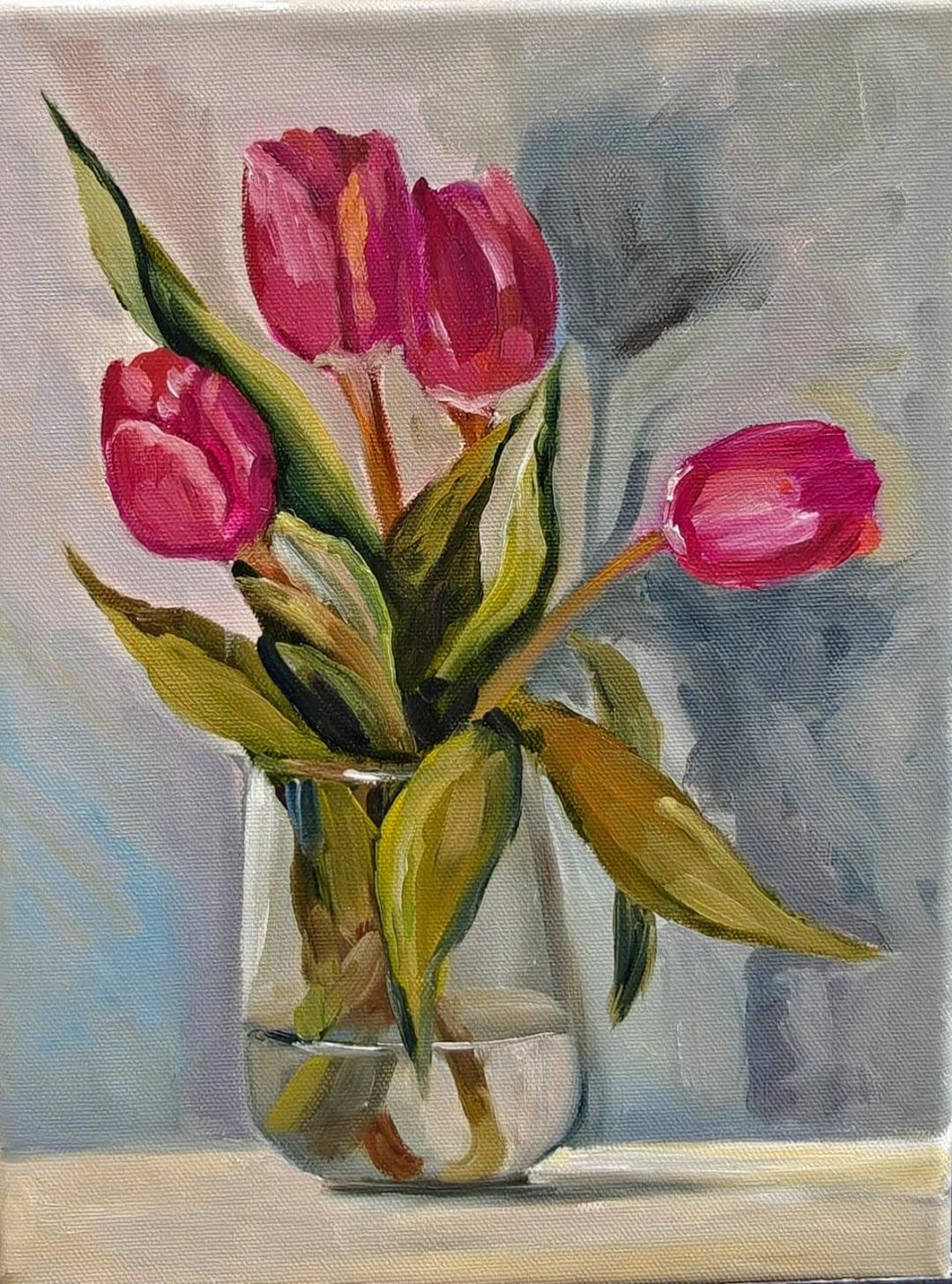 Tulips in a Vase Original Oil Painting on Canvas 9"x12" Still Life Home ...