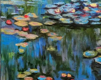 Water Lilies Inspired by Claude Monet  impressionism. Original Oil Painting on canvas 16"x20"