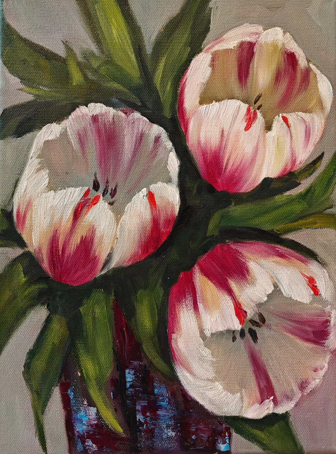 Red and Whie Tulips. Original Oil Painting on Canvas 9"x12" Still Life ...