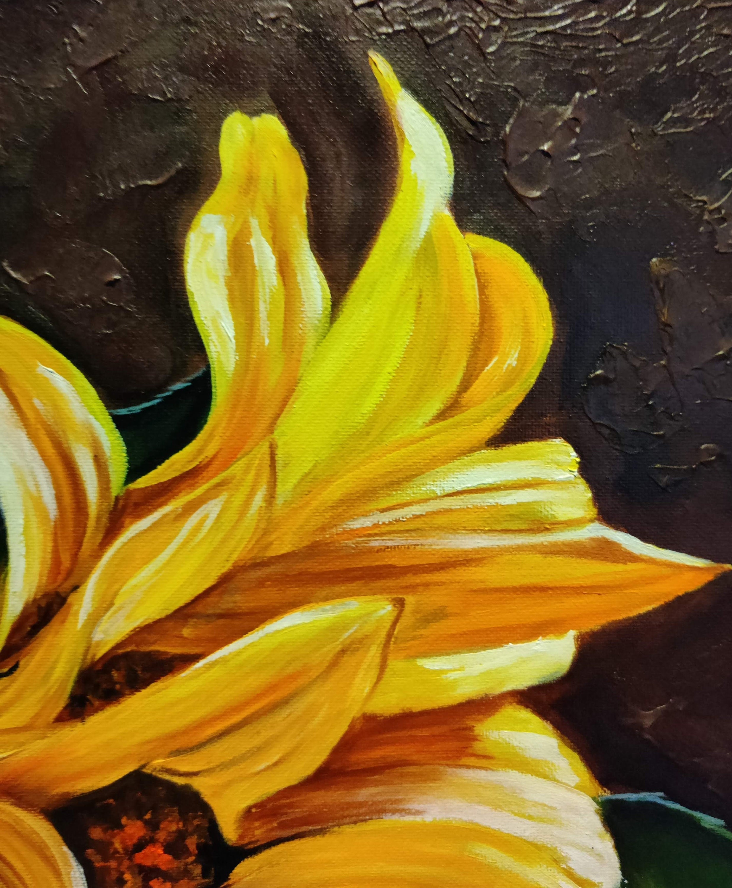 Sunflower. Original Oil Painting on Canvas 18"x24" Macro Flower - Etsy