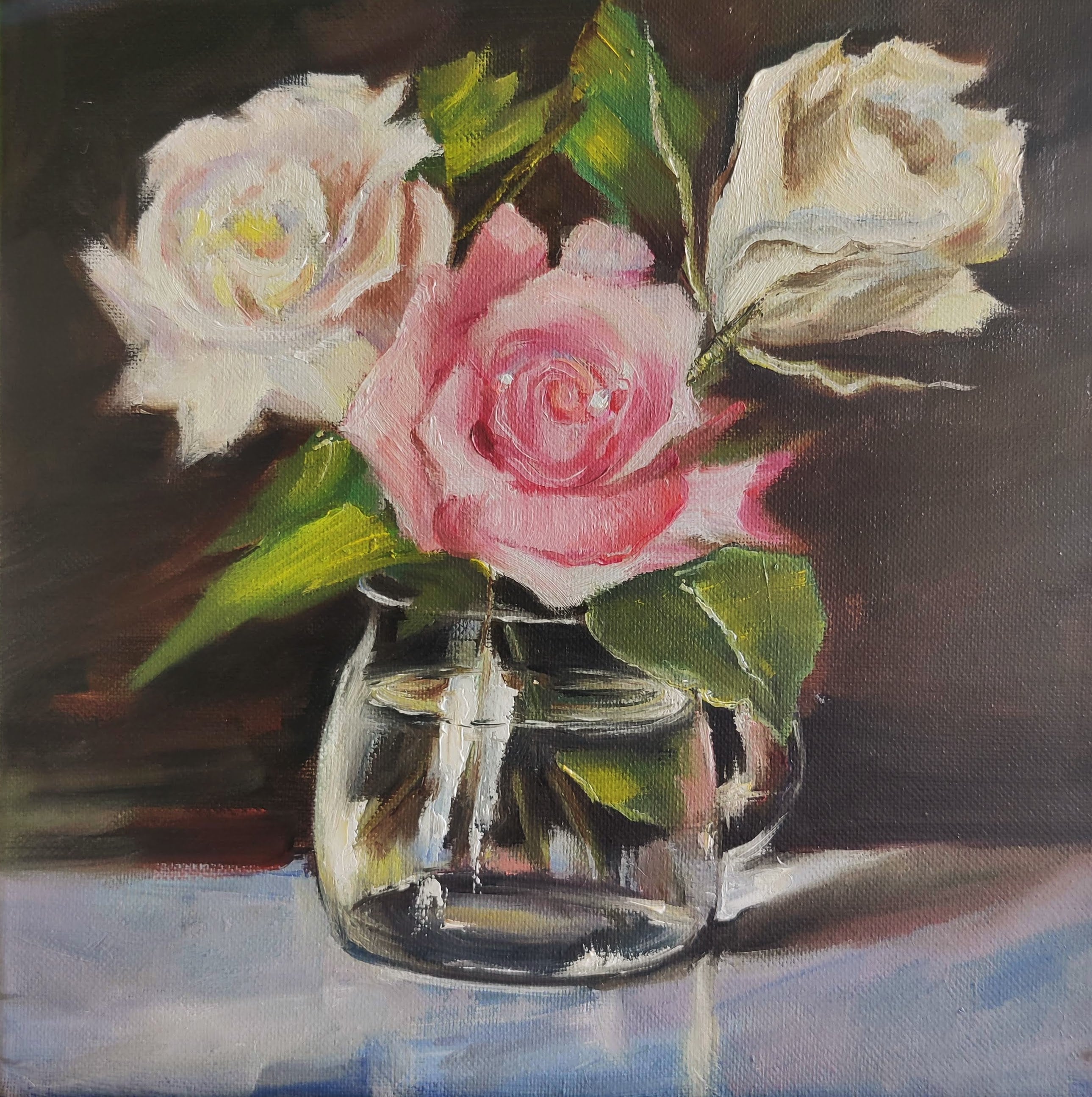Gianluca Corona - Nature morte contemporaine, pommes rouges et verre d'eau. Huile exquise sur