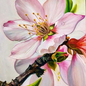 Peach Flower.  Original oil painting on canvas 14&quot;x18&quot;Peach blossom flowers oil painting Mother&#39;s day gift