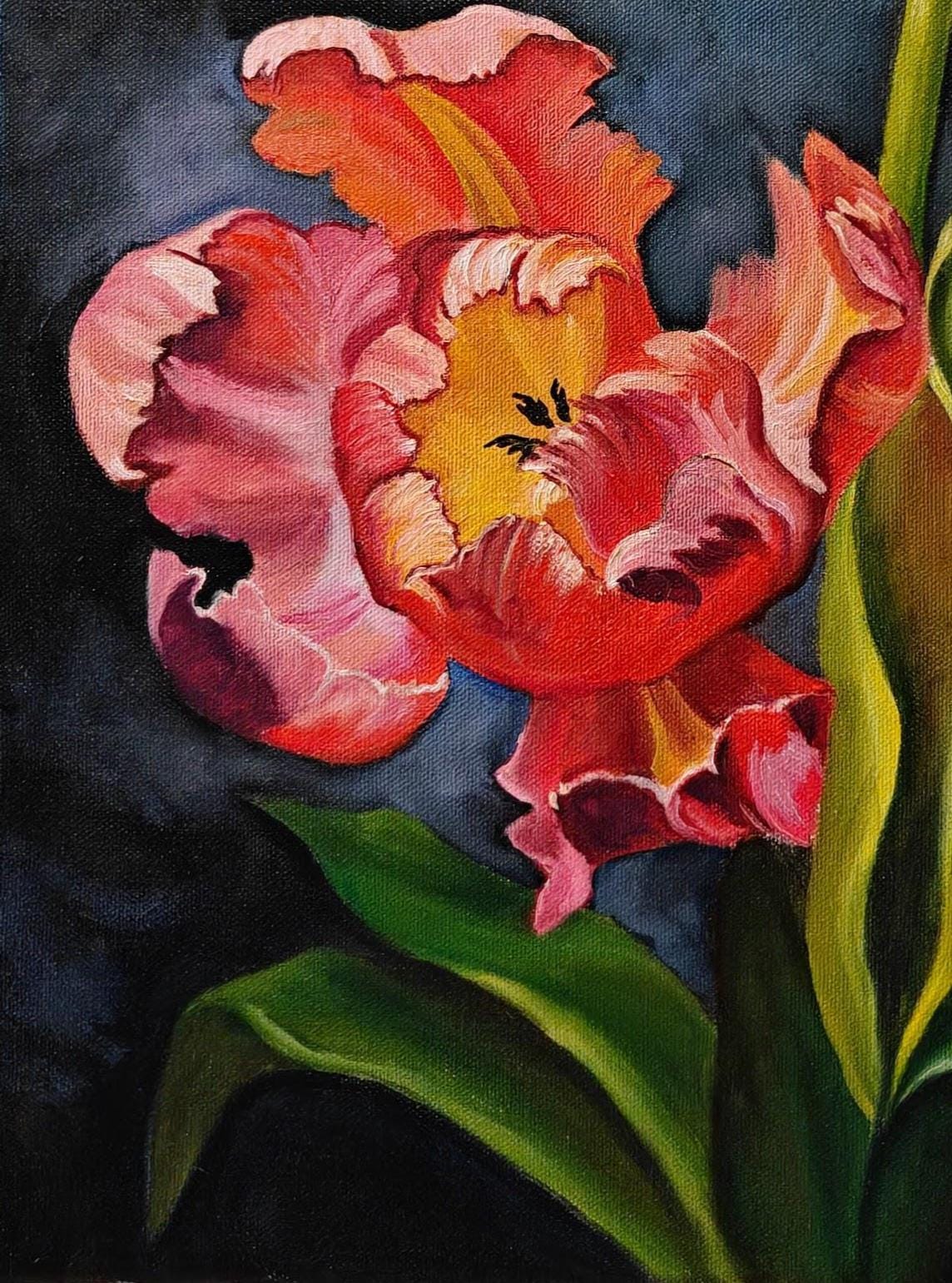 Tulips. Original Oil Painting on Canvas 16"x20" Floral Wall Art Flower ...