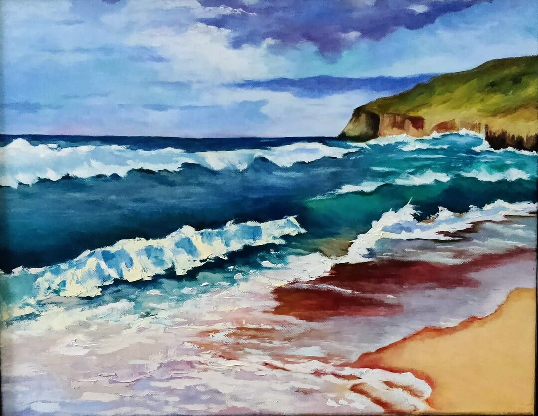 Seascape Original Oil Painting on Canvas 18x14 Palette Knife. Ocean