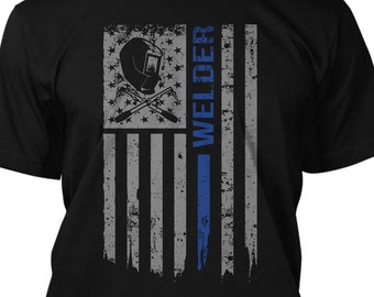 Welder American Flag New Men/'s Shirt USA Authentic Fabricators Labor Welding Tee