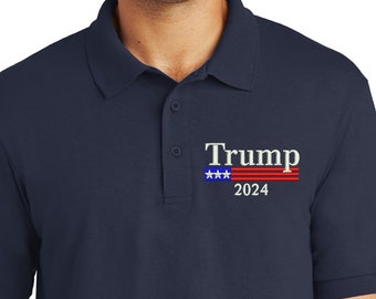 Trump 2024 US Flag Embroidered Men's Short Sleeve Polo Shirt Patriotic Gift New