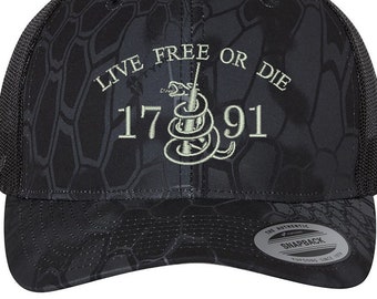 Yupoong Snapback Trucker Structured One Size Fits Most Embroidered Hat Live Free Or Die 2nd Amendment 1791 AR15 Gun Rights.