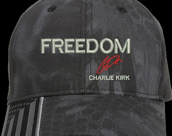 Freedom Charlie Kirk Signature Embroidered OFM Hat with US Flag on bill