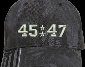 Trump Only 45/47 Embroidered Structured Adjustable One Size Fits All  Hat with US Flag on bill.