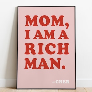 Mamá soy un hombre rico, cartel feminista, arte de pared ecléctico, arte feminista, impresión maximalista, regalo feminista, impresión de citas feministas, arte de pared de los años 70
