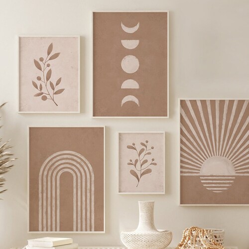 Boho Art Set of 3 Prints Mid Century Modern Boho Wall Art Set Etsy