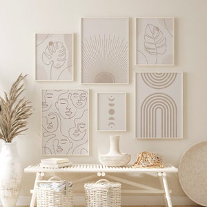 Neutral Gallery Wall Set Prints, Set Of 6 Prints, Neutral Boho Wall Decor, Set Botanical Art Prints, Minimalist Gallery, Printable Wall Art