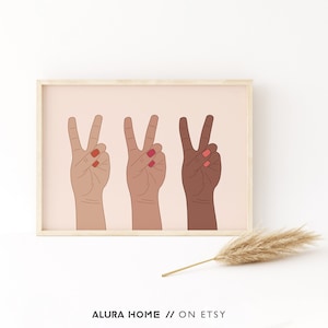 Impresión del símbolo de la paz, impresión de igualdad, póster feminista, póster de la paz, arte feminista, niñas apoyan a niñas, decoración de pared para guardería, impresión motivacional