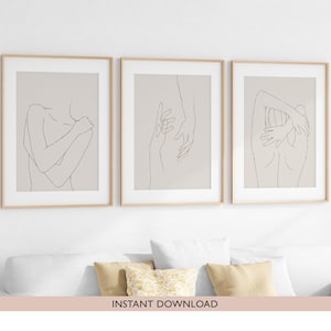 Set Body Women Print, Set of 3 Print, Woman Line Drawing Art, Female Body Wall Art, Minimal Gallery Wall Art Set, Neutral Wall Art, Line Art