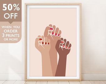 Girl Power Print, Feminist Poster, Feminist Wall Art, Strong Female Art, Empowered Women Print, Black Lives Matter, Feminist Illustration