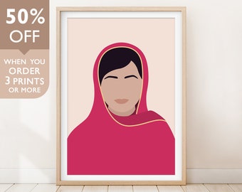 Malala Yousafzai Print, Feminist Poster, Malala Print, Feminist Icon, Malala Portrait, Feminist Wall Art, Powerful Women Print, Printable