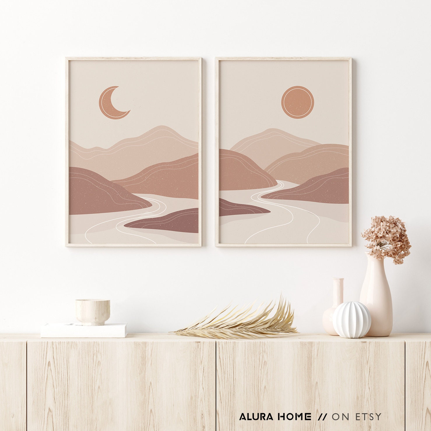 Set of 2 of Boho Prints , Abstract Landscape Prints, Boho Wall Decor ...