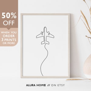 Airplane Print, Line Drawing Print, Airplane Wall Art, Aviation Decor, One Line Art, Travel Poster, Airplane Nursery, Single Line Art, Plane