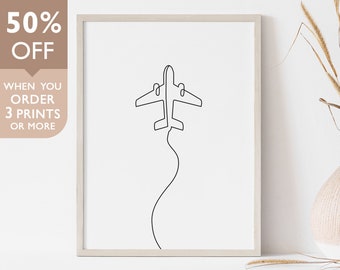 Airplane Print, Line Drawing Print, Airplane Wall Art, Aviation Decor, One Line Art, Travel Poster, Airplane Nursery, Single Line Art, Plane