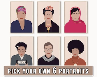 Láminas de mujeres poderosas, mujeres influyentes de la historia, póster feminista, arte mural sobre el empoderamiento femenino, ícono feminista, arte inspirador para niñas