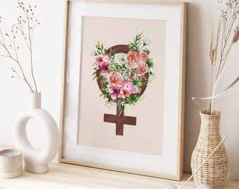 Póster feminista, arte de mujeres fuertes, letrero feminista, decoración de pared para guardería de niñas, arte de pared feminista, símbolo femenino, arte de guardería feminista, feminismo