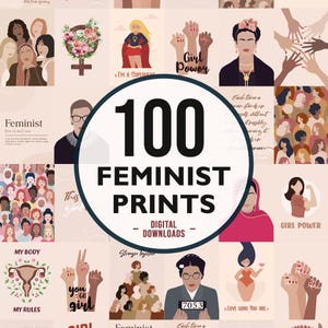 100 Feminist Prints, Feminist Gallery Wall Set, Digital Collage Kit, Girl Power Decor, Nursery Wall Art, Empowerment Poster, Classroom Print