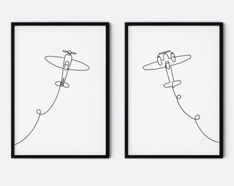 Set of 2 Airplane Prints, Aviation Wall Art, Nursery Wall Art, Airplane Nursery Print, Plane Print, Aviation Decor, Boy Nursery Decor