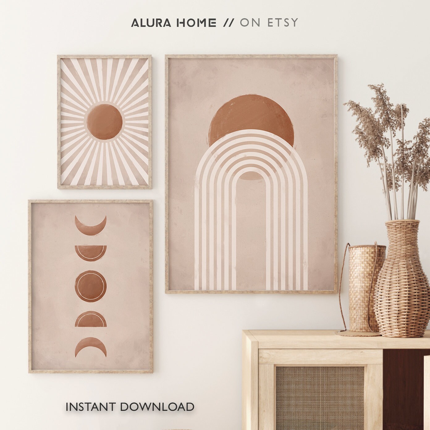 Boho Wall Art Set of 3 Prints Boho Wall Decor Modern Wall | Etsy