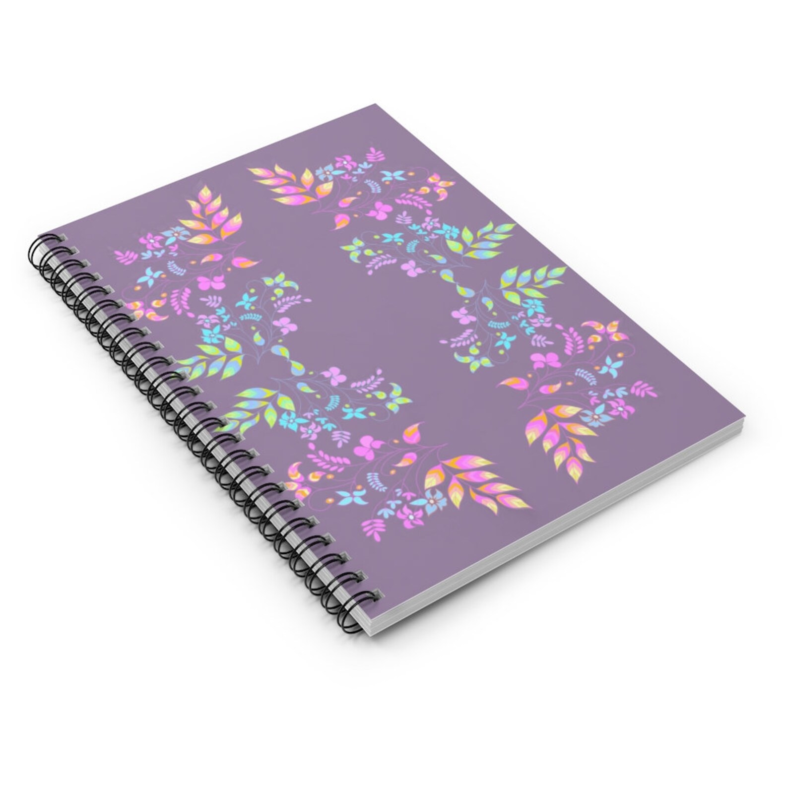 Purple Floral Spiral Notebook Ruled Line Etsy