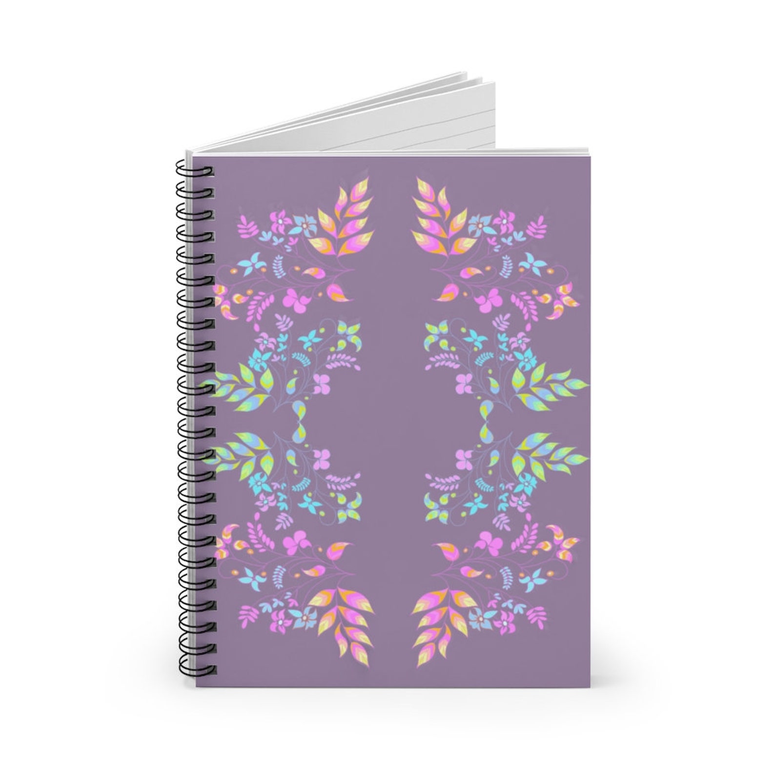 Purple Floral Spiral Notebook Ruled Line | Etsy