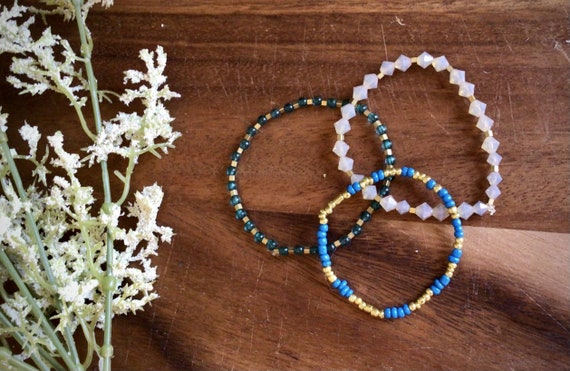 Blue-green/white Beaded Bracelets Set of 3 - Etsy display picture 2