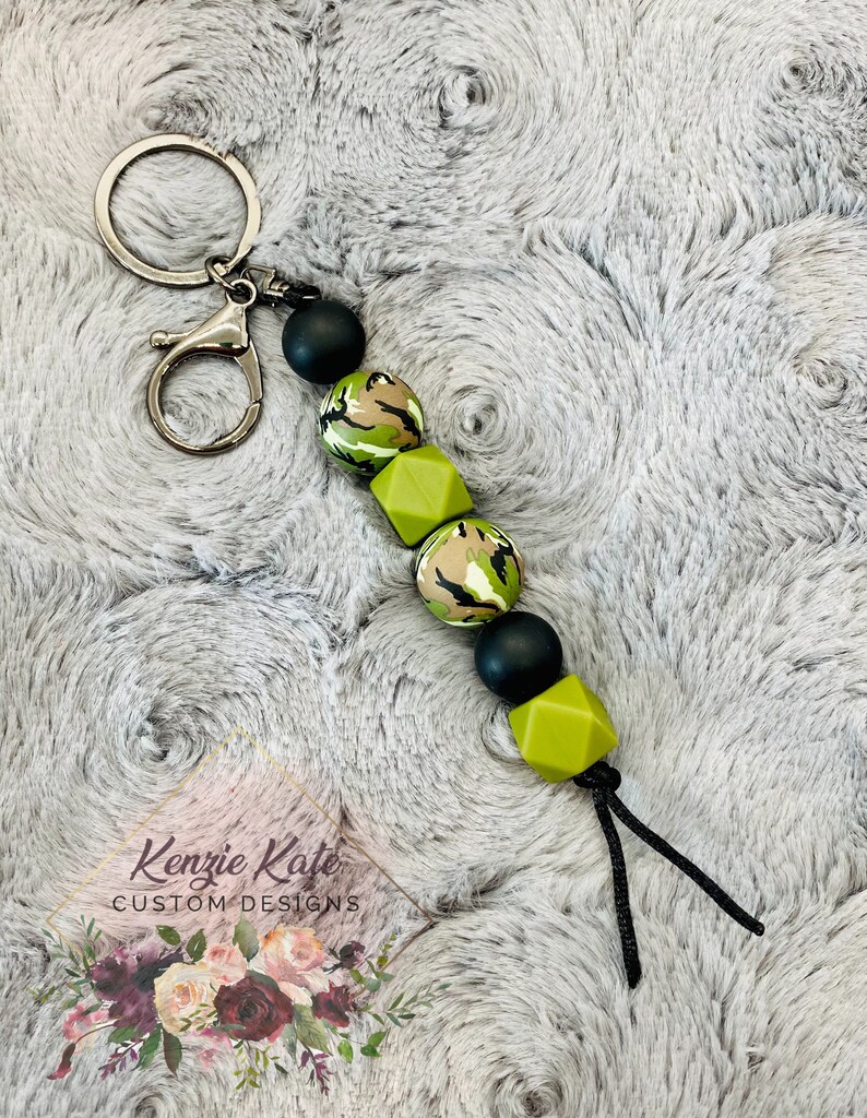 Keychain-Silicone Bead Keychain-Camo Bead Keychain