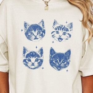 Adorable Cat Tshirt, Comfort Colors Cute Kitten Faces Tee, Retro Cat Mom Shirt, Vintage Cat Lover Gift, Funny Kitty Graphic, Christmas Gifts