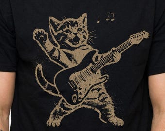 Kitten Playing Guitar Shirt, Funny Guitar Cat Tee, Rock and Roll Cat Shirt, Guitar Player Gift for Cat Lovers