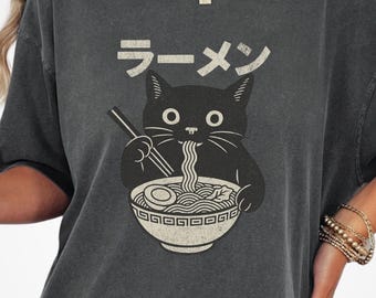 Ramen Cat Shirt, Cat Eating Ramen Tee, Japanese Cat Shirt, Anime Cat Graphic Tee, Funny Cat Lover Gift