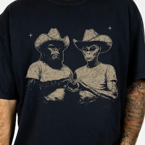 Cowboy Bigfoot Alien Shirt, Country Western Graphic Tee, Vintage Weirdcore Shirt, Comfort Colors Meme Shirt, Funny Cryptid Tee, Bigfoot Gift