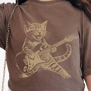 Funny Guitar Cat Shirt, Retro 90s Rock and Roll Tee, Cat Playing Guitar Shirt, Comfort Colors Cat Lover Gift