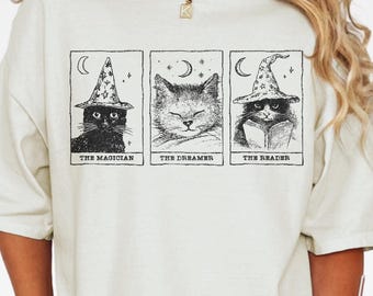 Tarot Cat Shirt, Witchy Black Cat Tee, Spooky Season Shirt, Goth Cat Gift, Mystical Cat Shirt