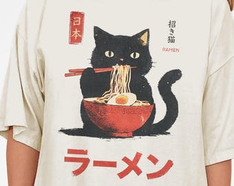 Kawaii Ramen Cat Comfort Colors Shirt, Japanese Anime Streetwear