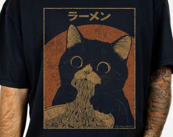 Ramen Cat Shirt, Japanese Cat Tee, Cat Ramen Graphic Shirt, Anime Cat Shirt, Cat Lover Gift